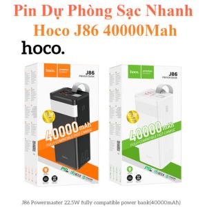 Pin Sạc Dự Phòng Hoco J86 40000mAh - Sạc Nhanh 22.5W với QC 3.0 & PD 20W, 2 Cổng USB, Đèn LED & Màn Hình Báo Pin