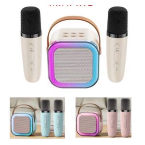 Loa Karaoke Bluetooth Mini K12 Có Đèn LED Kèm 2 Mic Không Dây