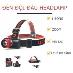 Đèn Đội Đầu Headlamp 1 Bóng Siêu Sáng Có Zoom 3 Chế Độ Sáng Dùng Pin Sạc