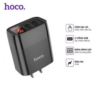 Cốc Sạc Nhanh Hoco C86 2.4A 2 Cổng USB với Màn Hình LED